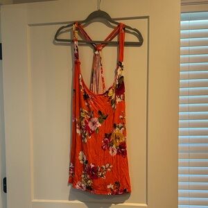 Maurices Orange Floral Racerback Tank Top